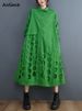 Green Vintage Hollow Out Shirt Dresses For Women New Long Sleeve Loose Casual Dress Elegant Clothing Fashion Spring Autumn 2026_ecoleips.com