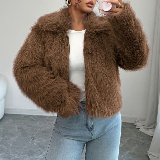 Diyun European And American Elegant Temperament Furry Long-Sleeve Coat Women's Clothing 2025 Autumn Winter_ecoleips.com
