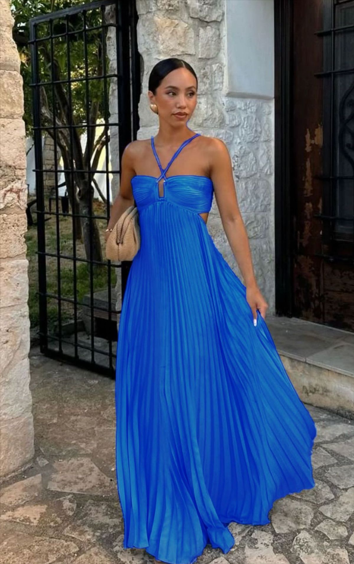 Women's Clothing Solid Color Tube Top Pleated Sleeveless Suspender Dress_ecoleips.com