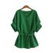 Women's Clothing Women's V Neck Linen Short Sleeved Shirt Bat Sleeve Large Size Loose Waist Cotton And Linen Top_ecoleips.com