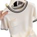 Color Blocked Knit T-Shirt For Women Luxury Design Slimming Top Striped Summer New Style Short Sleeved Loose Fit_ecoleips.com