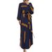 Autumn Foreign Trade Indepent Station Elegant Middle Eastern Women's Muslim Robe Long Printed Long-sleeve Dress_ecoleips.com