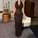 European American Retro-style Fashion Women's With V-neck, Sequin Waist-cinching, Slimming Halter Neck, Mesh Bodycon,_ecoleips.com