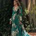 Women's Clothing Winter V Neck Long Sleeved Four Sided Stretch Print Large Swing Dress_ecoleips.com