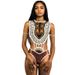 Floral Print Front Zip One-Piece Swimsuit For Women, Vintage Boho Swimwear With Removable Padding Versatile Back Design_ecoleips.com