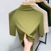 Threaded Bottomed Shirt Women's 2025 New Women's Clothing Temperament Semi-turtleneck Solid Color T-shirt Temperament With Five-quarter Sleeve Top_ecoleips.com