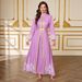 Modest Abaya Dress Elegant Printed Long Sleeve Kaftan Dress With Belt – Flowy Cover-Up Abaya For Women_ecoleips.com