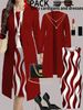 Plus Size Women's Blue Cardigan And Dress Set Long Sleeved Abstract Wave Print Two Piece Casual Comfortable Spring/Autumn Fashion_ecoleips.com