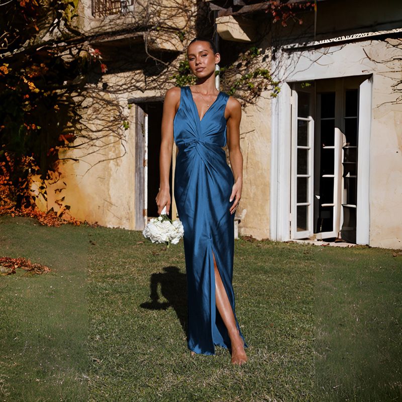 Cross Border 2024 Spring And Summer Amazon European And American Fashion Sexy Deep V Sleeveless Backless Evening Dress Fashion Dress Female_ecoleips.com