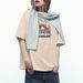 Women's Casual Khaki T-Shirt round Neck Short Sleeve Cotton Polyester Loose Fit Car Print Top European American Style Sportswear_ecoleips.com