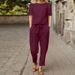 Women's Cotton Summer Outfit Set Oversized Cover Up Short Sleeved O Neck Wide Leg Pants_ecoleips.com