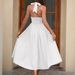 European American Vacation Style Women's Halter Neck Tie-Up Slim Fit Dress Sexy Backless Solid Color Midi Dress_ecoleips.com