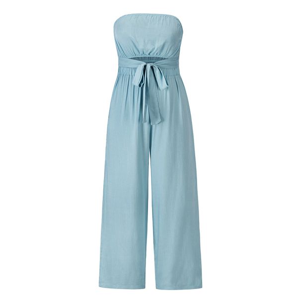 Fitshinling Strapless Long Romper Women Costume Summer 2025 Slim Sexy Chic Wide Leg Jumpsuit Overall Bow Playsuit Dance Wear_ecoleips.com