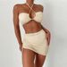 Solid Color Halter Neck Bikini Set Three Piece Swimsuit Sexy Skirt Two Piece Women's Cross Border European American Style_ecoleips.com