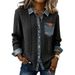 Women's Knitted Patchwork Denim Shirt Long Sleeved Cardigan Coat Autumn Winter Fashionable Versatile European American Style_ecoleips.com