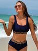 Women's Clothing Sexy Solid Color Vest Leopard Print Bikini Two-Piece Swimsuit Fashionable Regular Fit Polyester_ecoleips.com