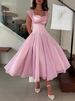 New Women's Summer Full Skirt Dress 2025 European American Style Waist Cinching Long French Gentle Temperament White Pink_ecoleips.com