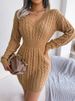K Fashionable Waist-cinching Twisted Hem Dress; Women's Sweater Dress. No Necklace Or Other Accessories_ecoleips.com