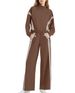Women's Stylish Two-Piece Lounge Set - Zip-Up Tracksuit With Contrast Stripes & Wide-Leg Joggers For Travel & Workout_ecoleips.com