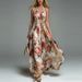 Women's V Neck Halter Neck Printed Casual Long Dress European American Style Thin Material Summer Wear Elegant Fashion_ecoleips.com