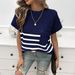 DiYun European And American Foreign Trade Women's Top, Elegant Round-neck Striped Color-block_ecoleips.com