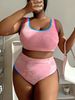 plus Size Sexy Swimsuit Color Block Tie Dye European American Export Style Bikini Set for Women Wire Free Chest Pad Included_ecoleips.com
