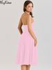 Hugcitar Elegant Halter Solid V Neck Backless Patchwork Lace Sexy Pleated Midi Dress Summer Women Beach Vacation Outfit Party_ecoleips.com