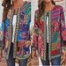 Women's Clothing Cotton And Linen Printed Loose Long Sleeved Jacket Cardigan_ecoleips.com