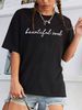 Women's Casual Black Loose Fitting T-Shirt round Neck Short Sleeve Letter Print Simple Sports Top European American Style_ecoleips.com