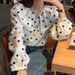 Women's Doll Collar Long Sleeve Shirt 2025 Autumn New Korean Style Sweet Polka Dot Single-Breasted Casual Blouse_ecoleips.com