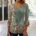 2024 Trendy 3D Printed Shirts For Women Spring Summer 3/4 Sleeve V Neck Buttons Blouse Shirt Elegant Ladies Long Sleeve Tops_ecoleips.com
