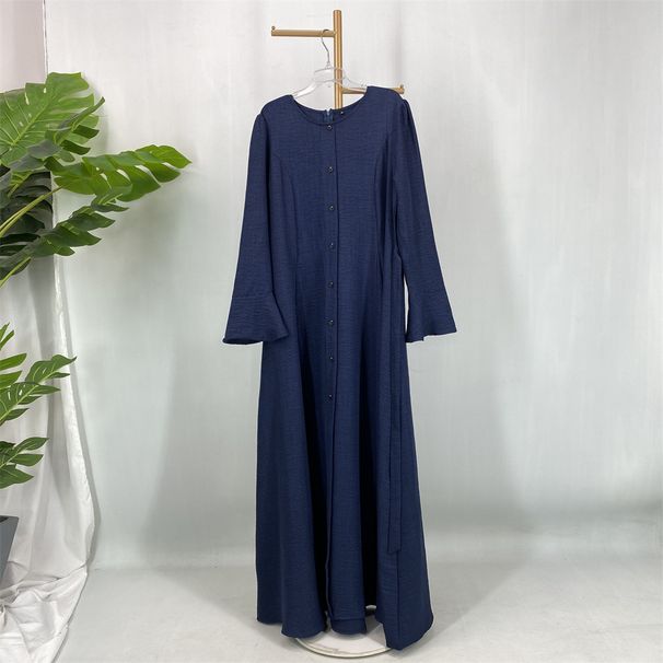 New Muslim Style Fashionable Button Decorated Dress Elegant Bell Sleeves Dubai Middle East Style Abaya_ecoleips.com