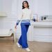 Fashionable Casual Loose Long Sleeve Striped Contrast Pullover Wide-Leg Pants Casual Knit Two-Piece Set_ecoleips.com