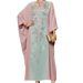 Pink & Green Beaded Embroidered Cape Batwing Tunic - Boho Chic Maxi Dress With Floral Detailing (One Size Fits Most)_ecoleips.com