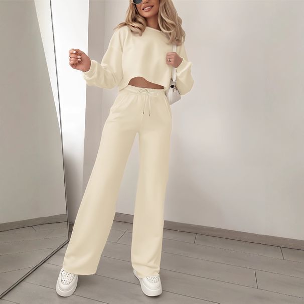 Women's Solid Color Two Piece Set Pullover Sweatshirt & Casual Pants Autumn/Winter Combo European & American Fashion Bestseller_ecoleips.com