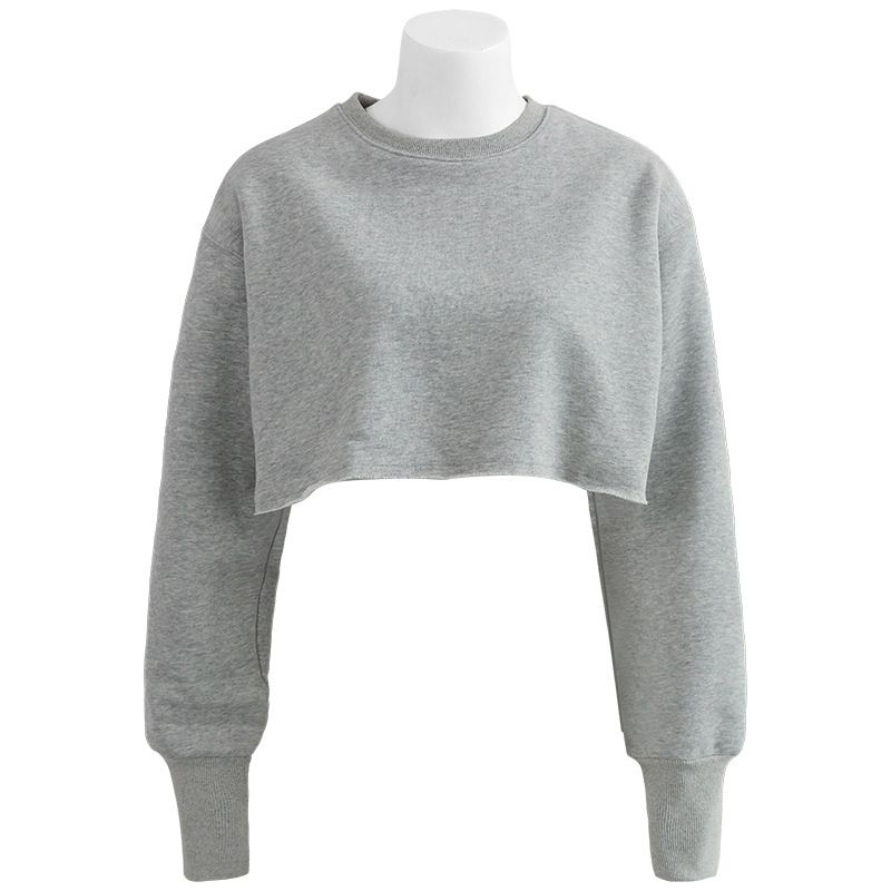 Women's Fleece Lined Short Cropped Sweatshirt Long Sleeved European American Style For Yoga Fitness Sportswear Autumn Winter Top_ecoleips.com
