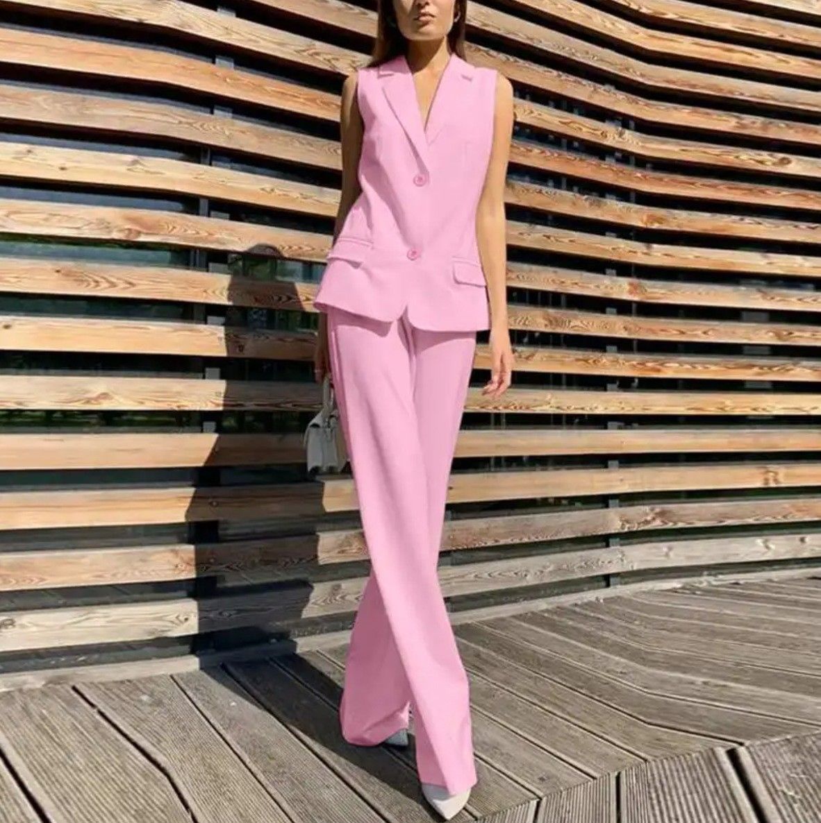 Women's Clothing Fashion Suit Lapel Vest Vest Wide Leg Trousers Casual Suit_ecoleips.com