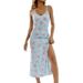 Aria Basics Aria Basics Cross-border Summer New Floral Print Slit Long Dress, European American Camisole Nightgown, Casual And Relaxed Style_ecoleips.com