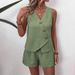 Women's Clothing Summer Suit Fashion Casual V Neck Irregular Vest Shorts Suit_ecoleips.com