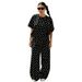Women's Polka Dot Round Neck Pullover Top Short Sleeved Fashionable Casual Straight Leg Pants Set Summer New Style_ecoleips.com
