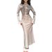 Voya Voya 2026 New Spring Women's Clothing European And American Cross-Border Casual Solid Color French Slim-Fit Long Dress_ecoleips.com