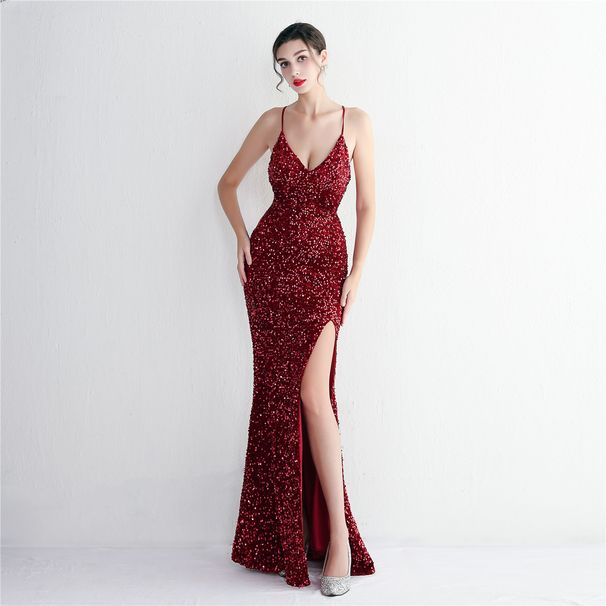 Women's Clothing New Sling Evening Sequin Dress Long Banquet Slim Evening Dress With Elegant Temperament_ecoleips.com