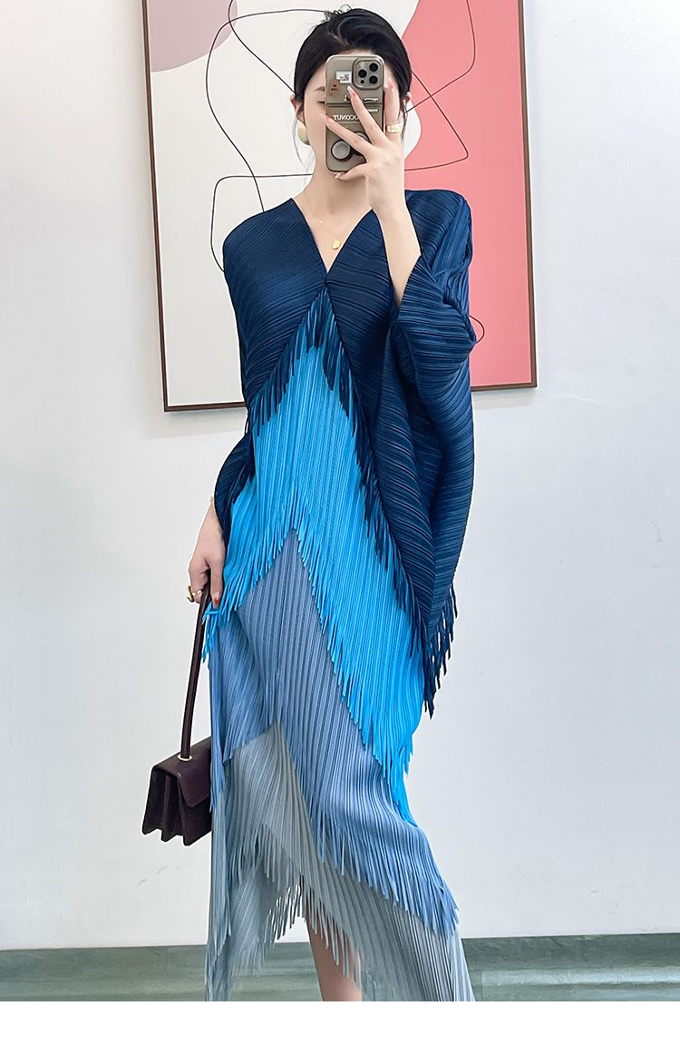 Women's Clothing Autumn Wear High End Light Mature Style Women's Clothing Niche Design Contrast Color Splicing Tassel Dress Women's Trend_ecoleips.com