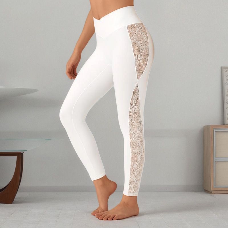 Women's Clothing Slim Lace Stitching Yoga Leggings High Waist Running Sports Fitness Clothes_ecoleips.com