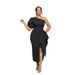 Women's Clothing one-shoulder slit dress with elegant puff sleeves, fashionable and slim-fitting_ecoleips.com