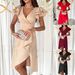 Women's Clothing Commuter Solid Color V Neck Waist Elegant V-Neck Wrap Waist Flutter Sleeve Asymmetrical Dress Office Commute & Casual Wear_ecoleips.com