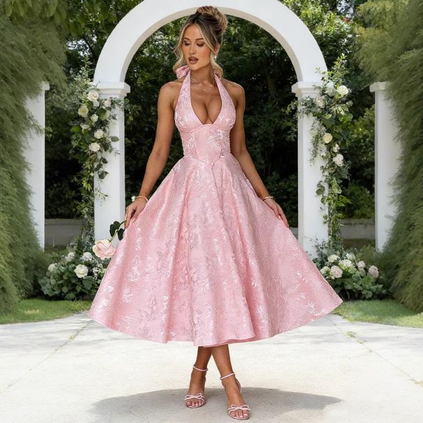 European-style French-inspired Vacation Jacquard Waist-cinching Fashion Y2K Long Dress For Foreign Trade Sales_ecoleips.com