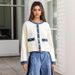 Elegance Women's Long Sleeved Short Jacket Autumn Fashion Furry Denim Color Block Trim_ecoleips.com