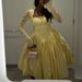 Women's Clothing Summer New Style Temperament Square Neck Tie Long Sleeve Yellow Medium Length Dress_ecoleips.com