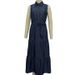 Vintage Wash Denim Shirt Dress Women's Sleeveless Belted Midi Cross-Tie Waist A-Line Silhouette S to XL_ecoleips.com